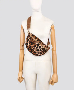 Amara Leopard Print Canvas Bum Bag - Brown