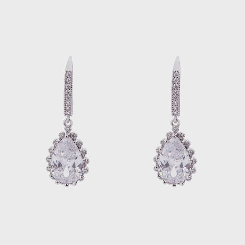 Elizabeth Teardrop Crystal Earrings - Silver Rhodium
