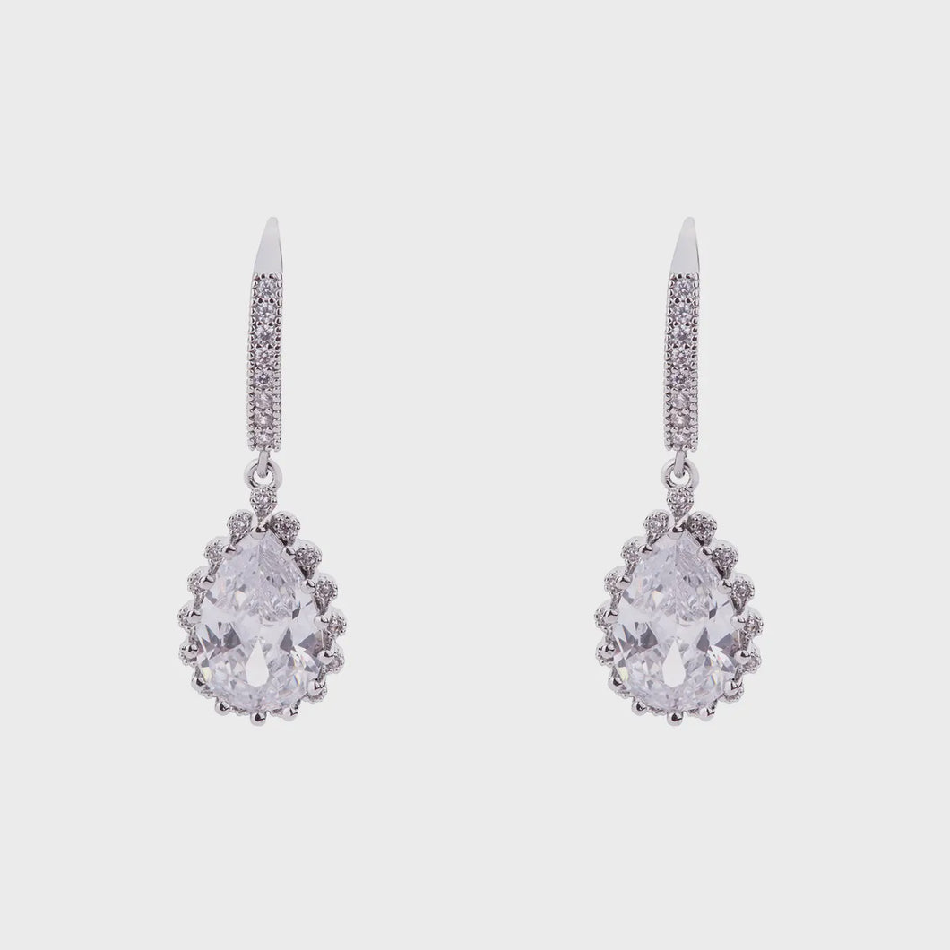 Elizabeth Teardrop Crystal Earrings - Silver Rhodium