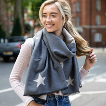 Load image into Gallery viewer, Astra  Large Star Two Tone Reversible Scarf - Charcoal &amp; White