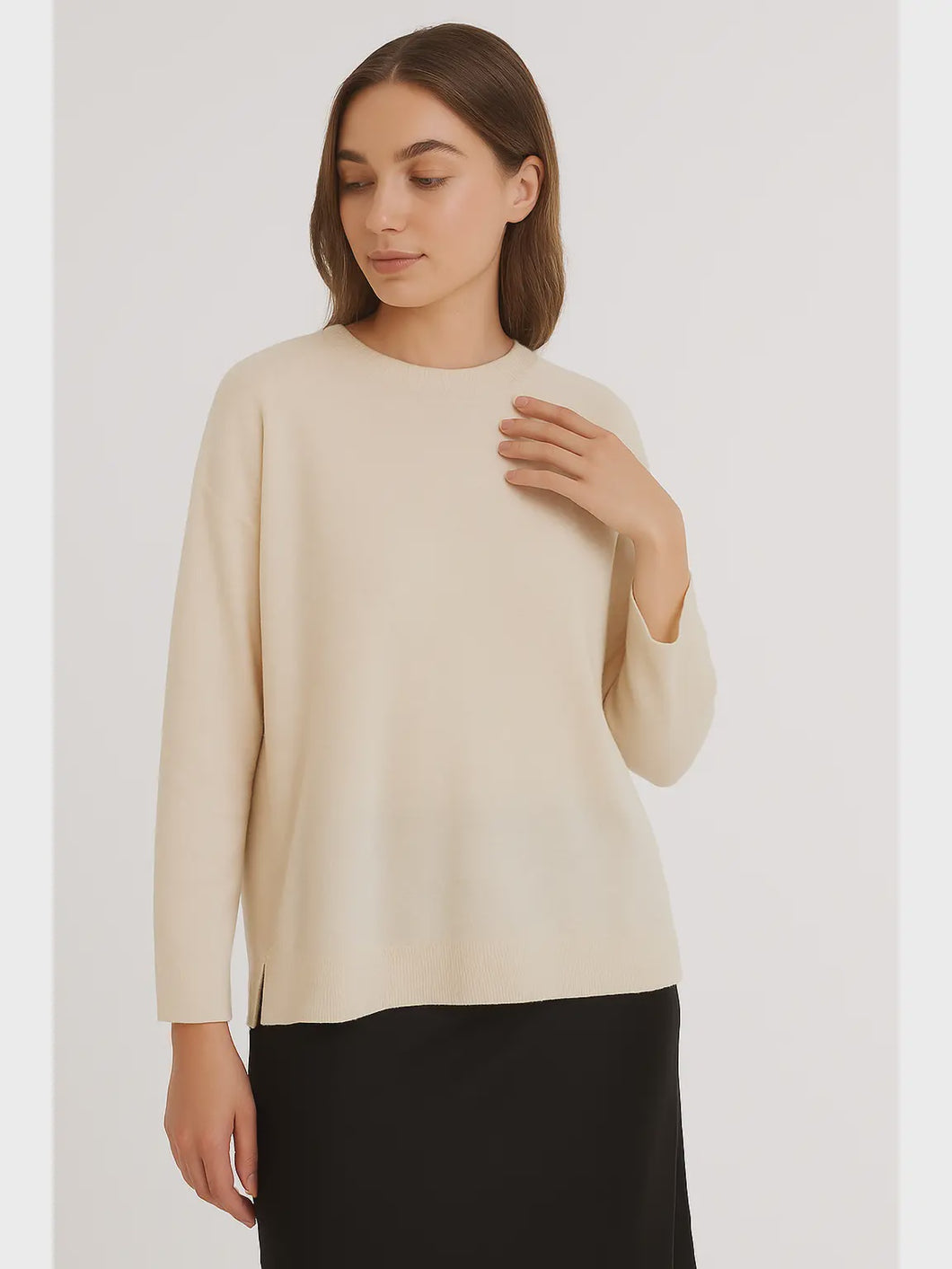Maisie Soft Knit Round Neck Jumper - Beige