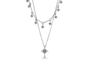 Celena Layered Star & Crystal Necklace - Silver Plated