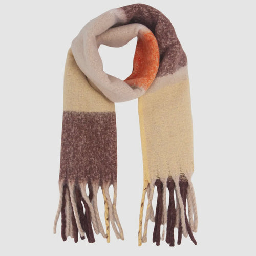 Yara Square Colour Block Blanket Scarf - Brown & Orange