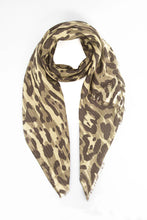 Load image into Gallery viewer, Leopard Print &amp; Metallic Stripe Scarf - Tan &amp; Black