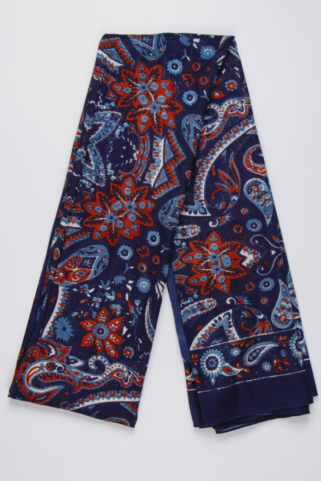 Hazel Paisley Print Scarf - Blue & Dark Red