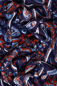 Hazel Paisley Print Scarf - Blue & Dark Red