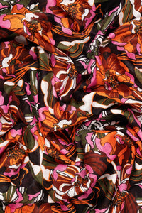 Kenna Hydrangea Print Scarf - Khaki, Pink & Orange