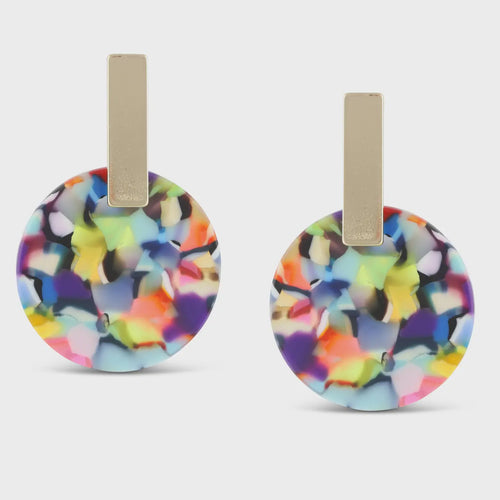Emma Resin Disc Earrings - Purple, Orange & Yellow