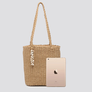 Poppy Hessian Tote Bag with Shell Charm - Camel