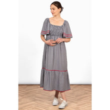 Load image into Gallery viewer, Angelica Shirred Wavy Trim Maxi Dress - Black &amp; White Gingham