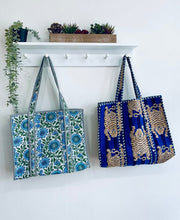 Load image into Gallery viewer, Liberty Floral Print Quilted Cotton Tote Bag - Blue
