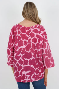 Amara Animal Print Cotton Top - Fuchsia