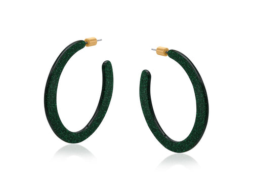 Paulina Large Glitter Resin Hoop Earrings - Green