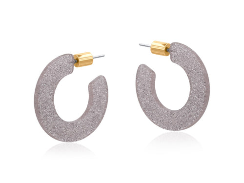 Emmauela Small Glitter Resin Oval Hoop Earrings - Silver
