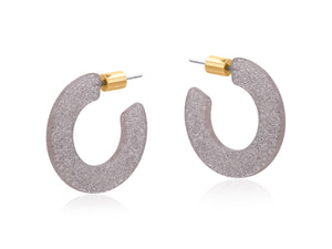Emmauela Small Glitter Resin Oval Hoop Earrings - Silver