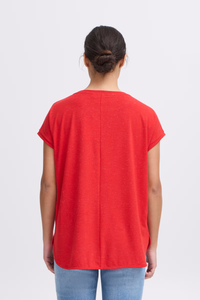 ICHI Rebel Metallic Detail V Neck Tee - Mars Red