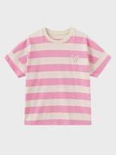 Load image into Gallery viewer, CUBIC Heart Slogan Striped Cotton Tee - Pink &amp; White