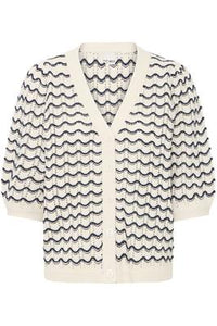 ICHI Hardina Knitted Cardigan - Total Eclipse & Ecru