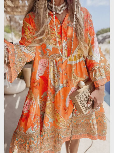 Marianne Paisley Print Short Smock Dress - Orange