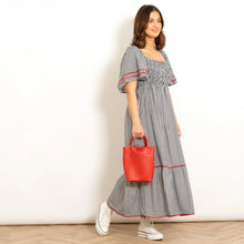 Load image into Gallery viewer, Angelica Shirred Wavy Trim Maxi Dress - Black &amp; White Gingham