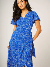 Load image into Gallery viewer, Bryony Ditsy Floral Print Wrap Midi Dress - Blue &amp; White