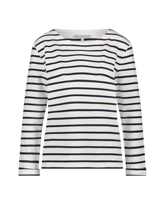 Red Button Terry Stripe Cotton Top - Dark Blue