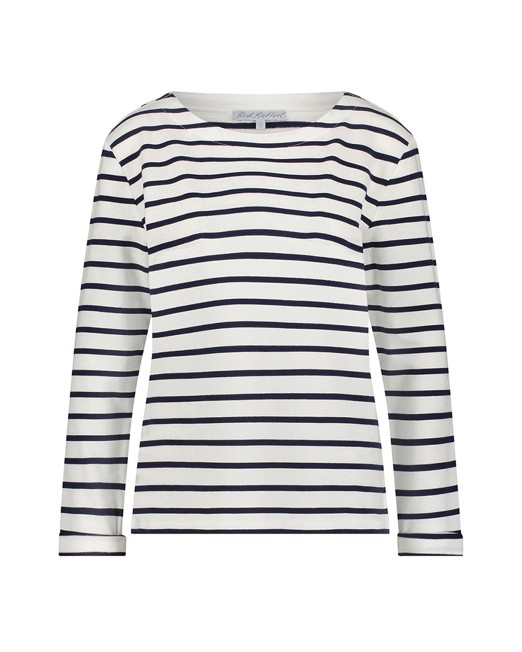 Red Button Terry Stripe Cotton Top - Dark Blue