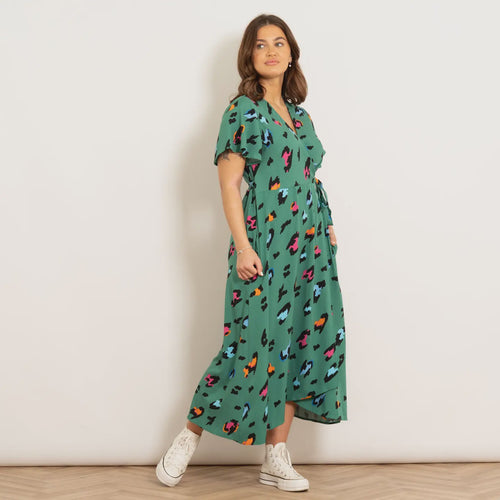 Amara Animal Print Wrap Dress - Green