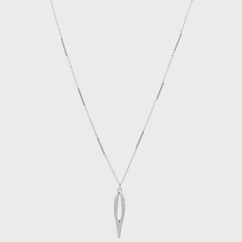 Eternal Leaf Shape Pendant Long Necklace - Rhodium Silver