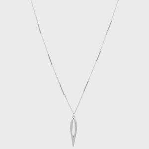 Eternal Leaf Shape Pendant Long Necklace - Rhodium Silver