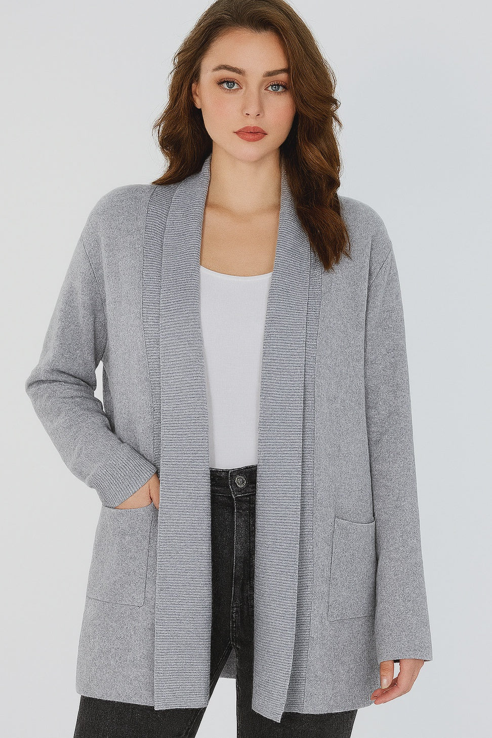 Iona Open Front Long Cardigan - Silver
