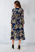Load image into Gallery viewer, Azalea Floral Print Lace Trim Midi Dress - Navy
