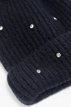 Load image into Gallery viewer, Stella Diamond Faux Fur Pom Pom Beanie Hat - Navy