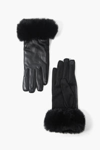Maya Vegan Leather & Faux Fur Trim Gloves - Black