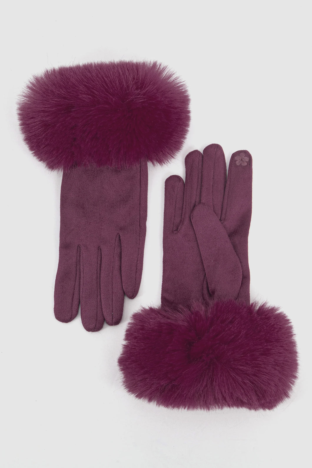 Zara Velvet Style Faux Fur Trim Gloves - Berry