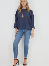 Load image into Gallery viewer, Vittoria Short Sleeve Cotton Top - Navy