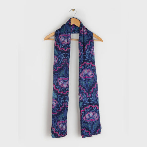 Fern Floral & Mosiac Print Scarf - Blue & Pink