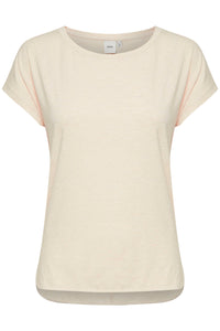 ICHI Rebel Metallic Detail Rounded Neck Tee - Tapioca