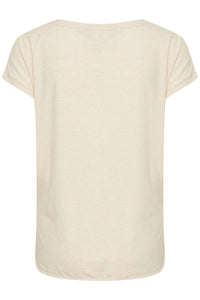 ICHI Rebel Metallic Detail Rounded Neck Tee - Tapioca