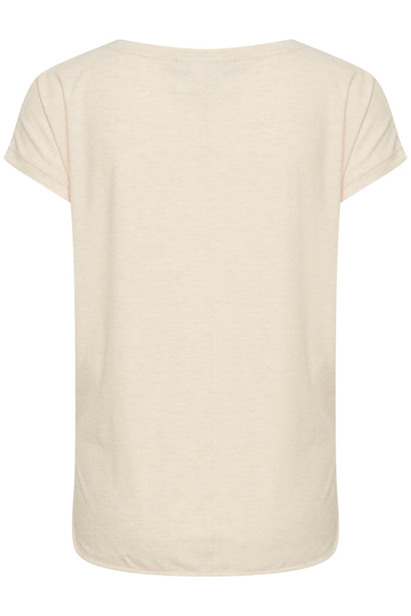 ICHI Rebel Metallic Detail Rounded Neck Tee - Tapioca