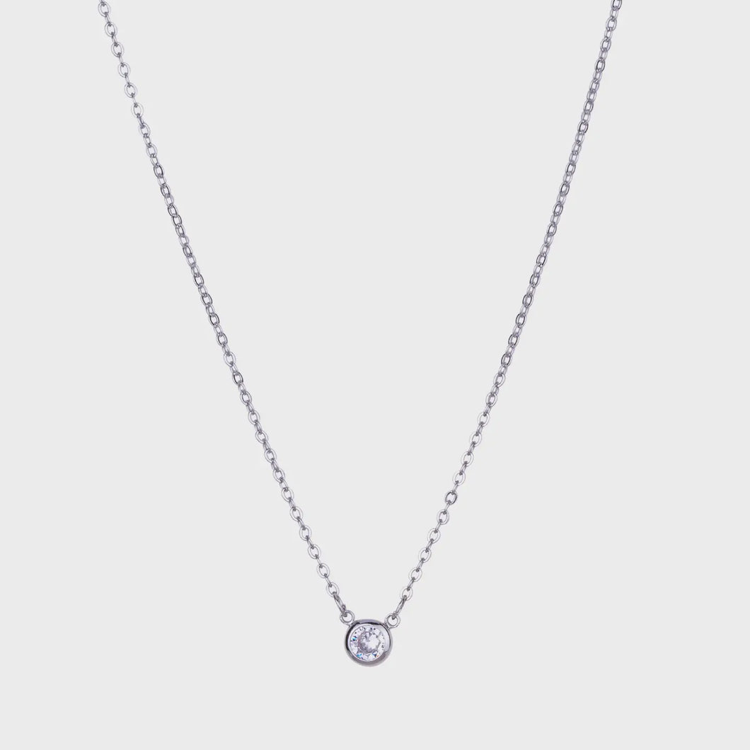 Keira Crystal Pendant Short Necklace - Silver Rhodium