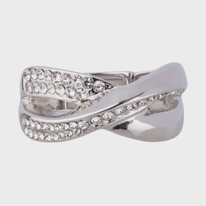 Kylie Crystal Crossover Ring - Silver Rhodium