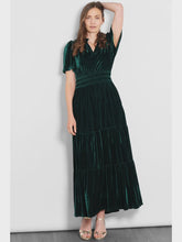 Load image into Gallery viewer, Roxy Tiered Velvet Maxi Dress - Emerald