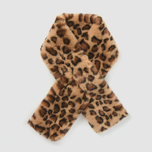 Athena Leopard Print Faux Fur Scarf - Tan & Black