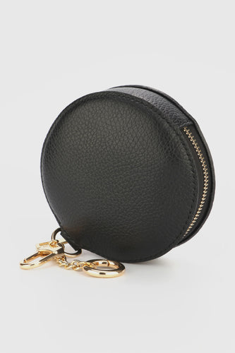Milano Small Round Leather Coin Purse - Black
