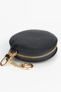 Milano Small Round Leather Coin Purse - Black