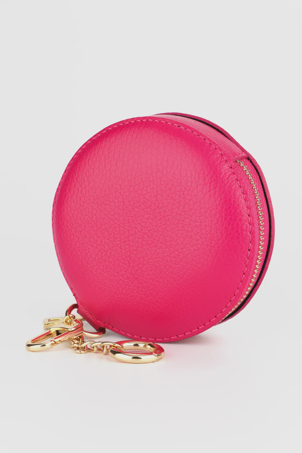 Milano Small Round Leather Coin Purse - Raspberry