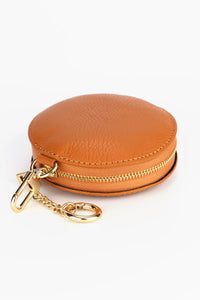 Milano Small Round Leather Coin Purse - Tan