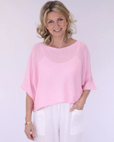 Giorga Cotton Blend Fine Knit Top - Pale Pink