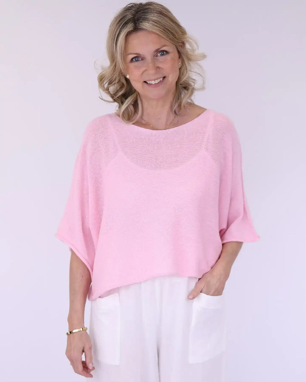 Giorga Cotton Blend Fine Knit Top - Pale Pink